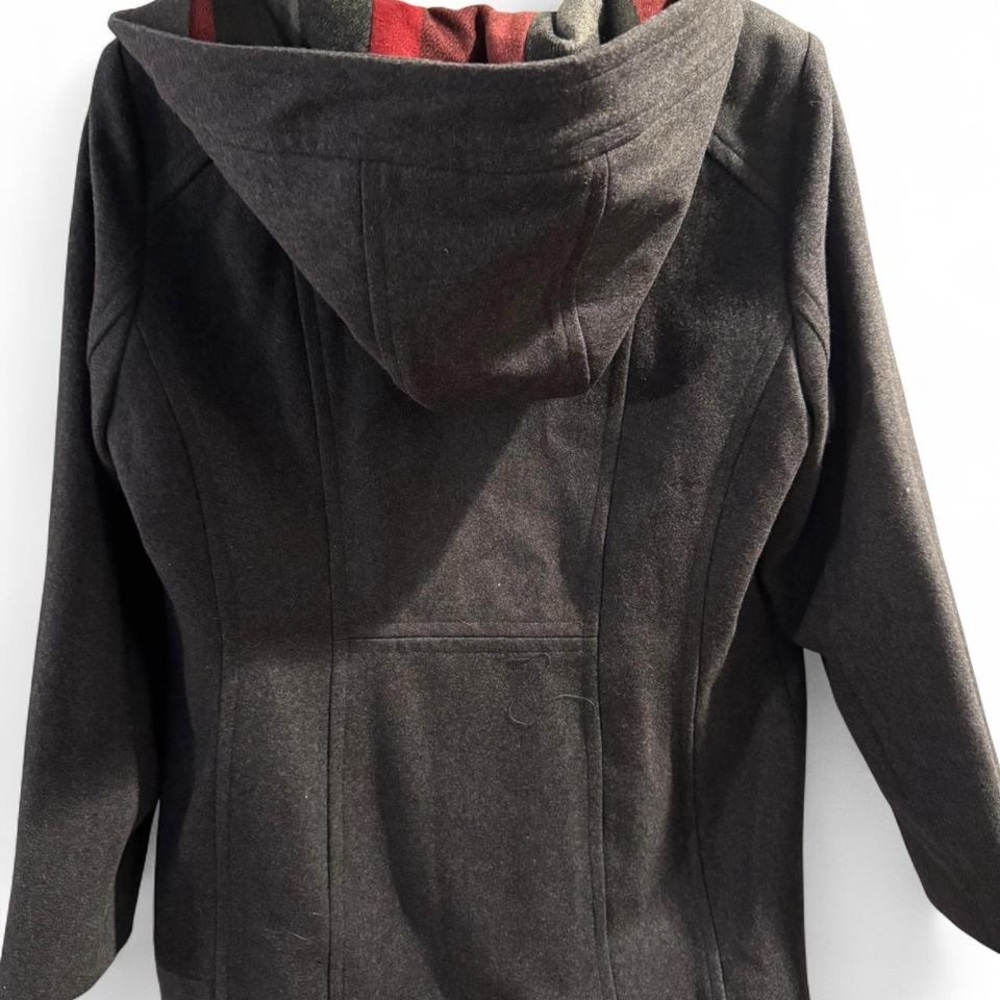 NWT London Fog Charcoal Hooded Coat Plaid Lined Sz S Classic Winter Jacket - Picture 3 of 7